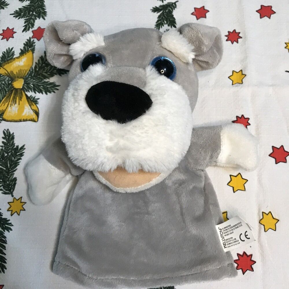 KellyToy Grey Schnauzer Hand Puppet Puppy Dog Plush Stage Stuffed Toy‎